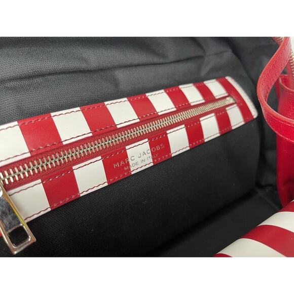 Marc Jacobs Red White Leather Small Striped Prince Antonia Satchel Handbag Italy - Picture 3 of 11
